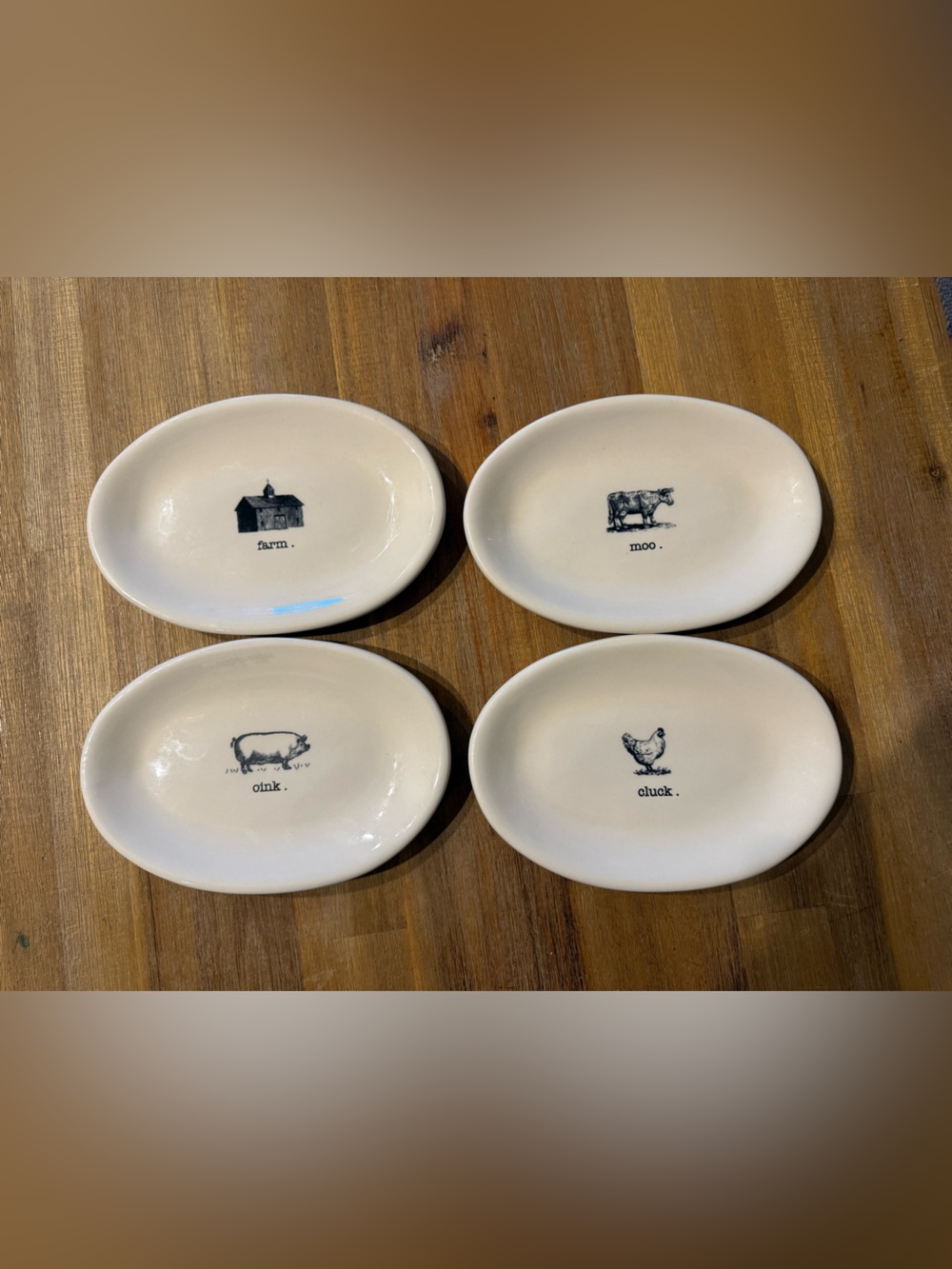 Rae Dunn Farmhouse Ceramic Appetizer Dishes - Cream Set of 4